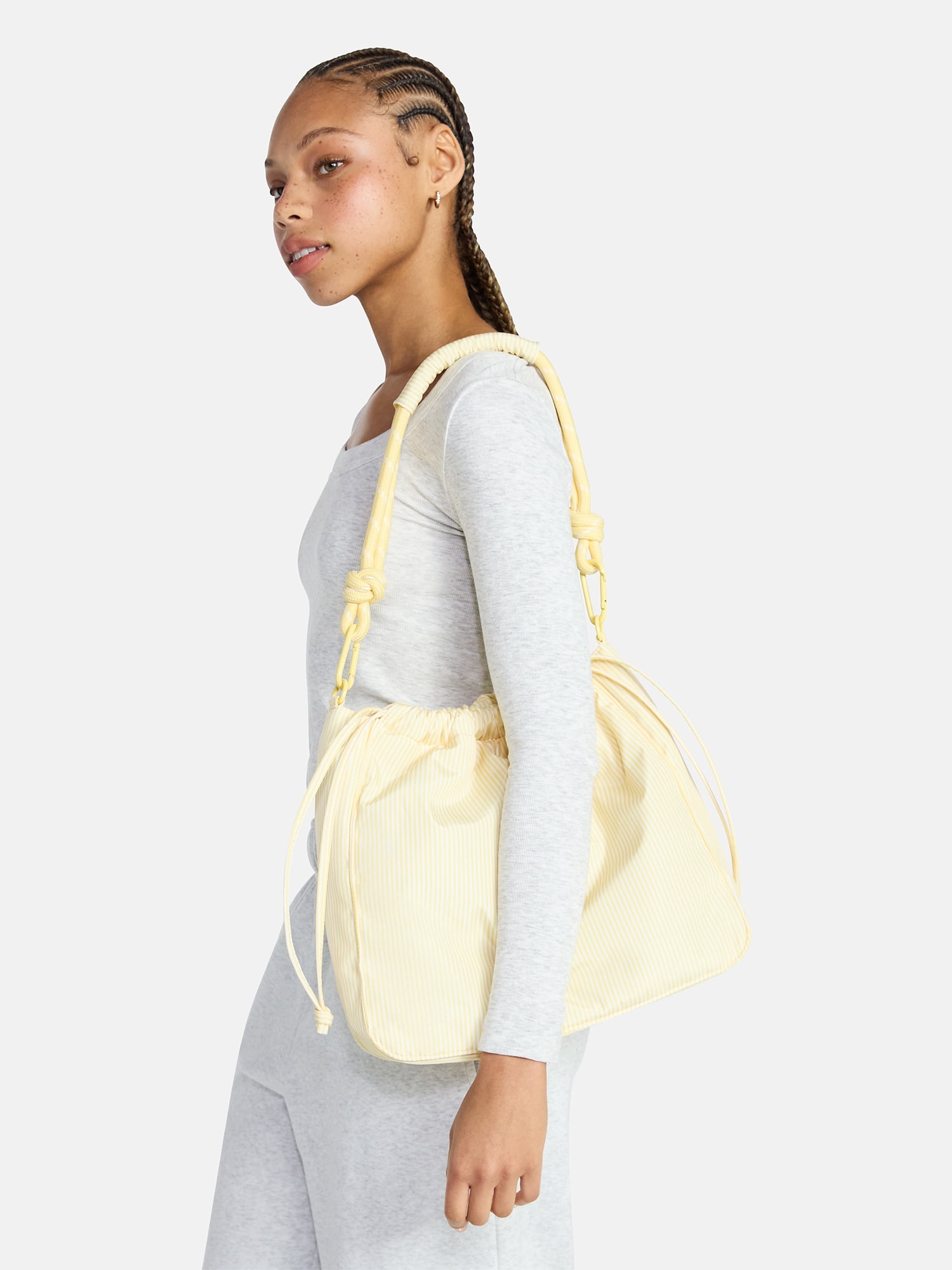 No Boundaries Women's Bungee Drawstring Bag, Lemon Ice Stripe