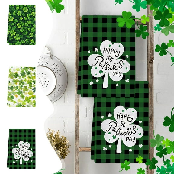St. Patrick's Day Kitchen Towel Luck Shamrock Truck Tea Towel Green Buffalo Plaids Hand Drying Towel for Cooking Baking Cleaning Wipes, 17.7 x 26 Inch