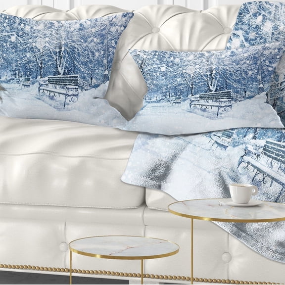 Designart City Covered with Snow - Landscape Printed Throw Pillow - 12x20