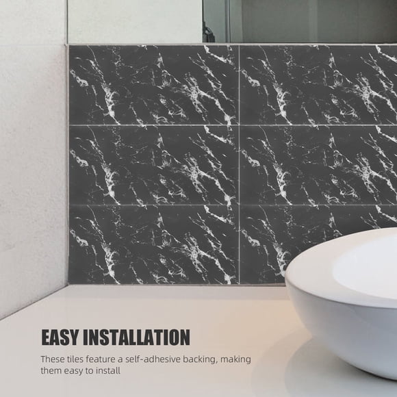 Phenofice 12pcs Waterproof Bathroom Wall Tiles Black PVC Peel And Stick For Living Room