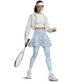 thumbnail image 5 of COEQINE Women Elastic Yoga Skirted Legging with Pockets Ruffle Pleated High Waist Tennis Leggings with Skirts Beauty Fish Scale Light Blue Purple Print Golf Skort Pants, XS, 5 of 7