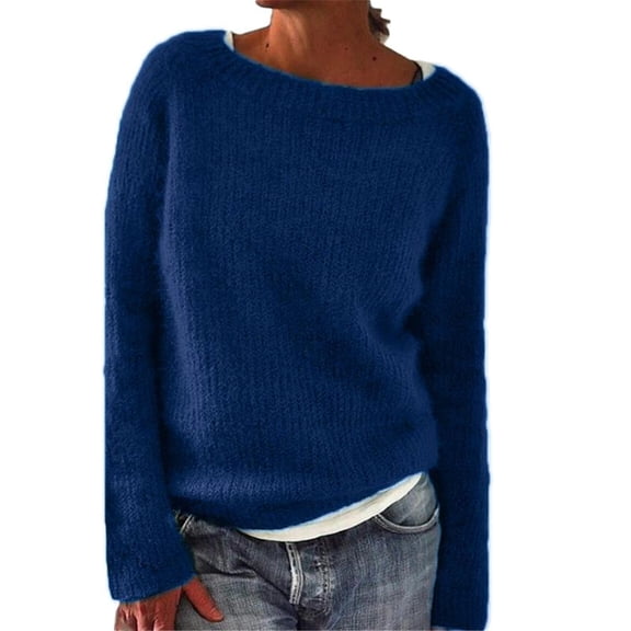 Sweaters for Women Fashion U Neck Long Sleeve Loose Casual Knit Pullover Fall Fashion Daily Tops