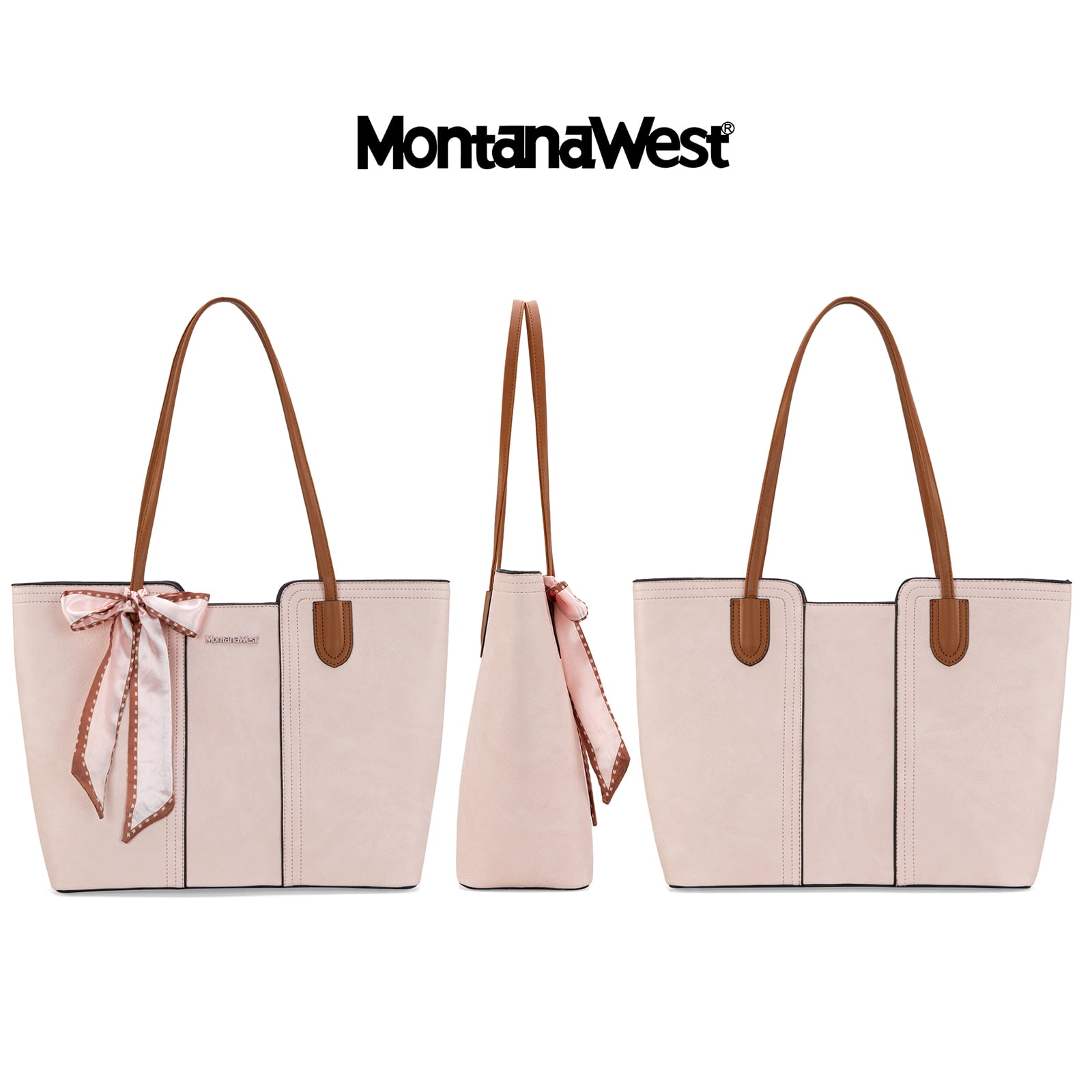 Montana West Tote Bags for Women Medium Top Handle Handbags with Scarf, Pink