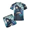 thumbnail image 1 of Demon Slayer Muichiro Tokito Boys 2-Piece Swimsuit Set, Short Sleeve Rash Guard & Swim Trunks, 1 of 7