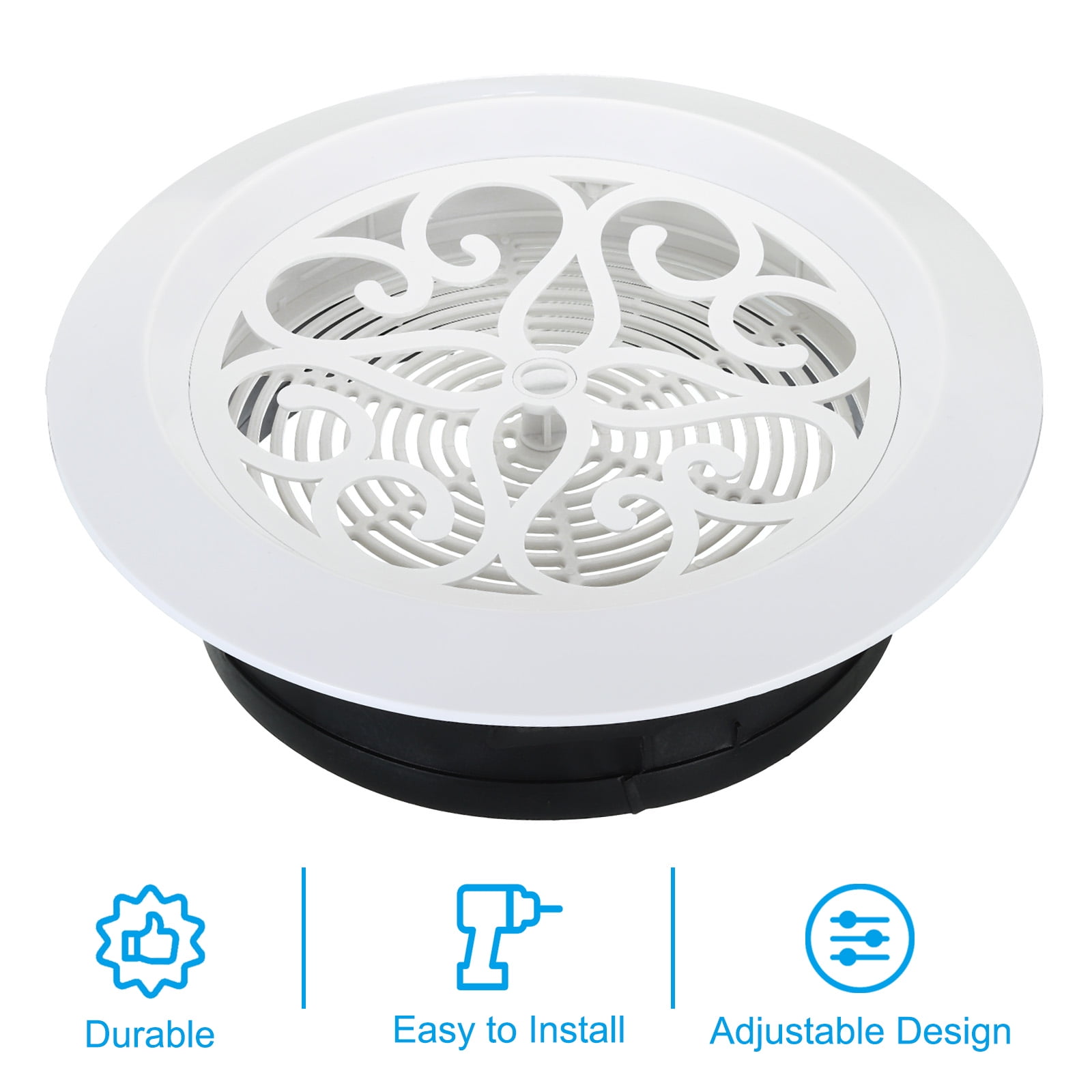 Uxcell 8 Inch Round Air Vent, Adjustable Ceiling Diffuser Grill Cover ABS Louver Soffit Vent with Screen White