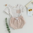 thumbnail image 2 of Bagilaanoe 2pcs Newborn Baby Boy Girl Shorts Set Short Sleeve Stripe Print T Shirt Tops + Shorts 6M 12M 18M 24M Infant Casual Summer Clothes, 2 of 7