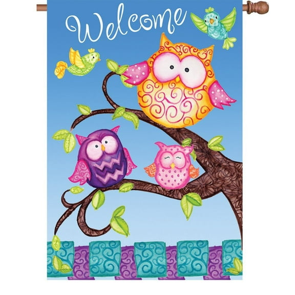 Premier Garden Size Flag - Welcome Owls