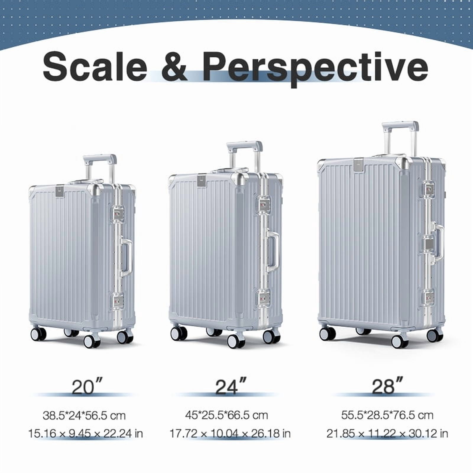 Luggage 28 inch Aluminium Frame PC ABS Hardside with Spinner Wheels PC+ABS Suitcase with TSA Lock 28 inch Carry on Luggage Silver