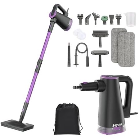 Steam Mop Cleaner for Hardwood Floor Cleaning, Hands-free Steamer Cleaner Handheld with 9-in-1 Multi-purpose Attachments for Bathroom, Windows, Sofas, Clothes, Tiles Grout (Purple-Grey)
