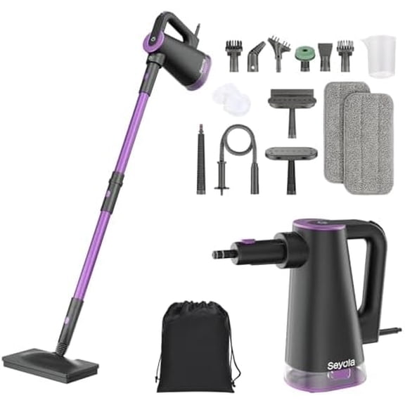 Steam Mop Cleaner for Hardwood Floor Cleaning, Hands-free Steamer Cleaner Handheld with 9-in-1 Multi-purpose Attachments for Bathroom, Windows, Sofas, Clothes, Tiles Grout (Purple-Grey)