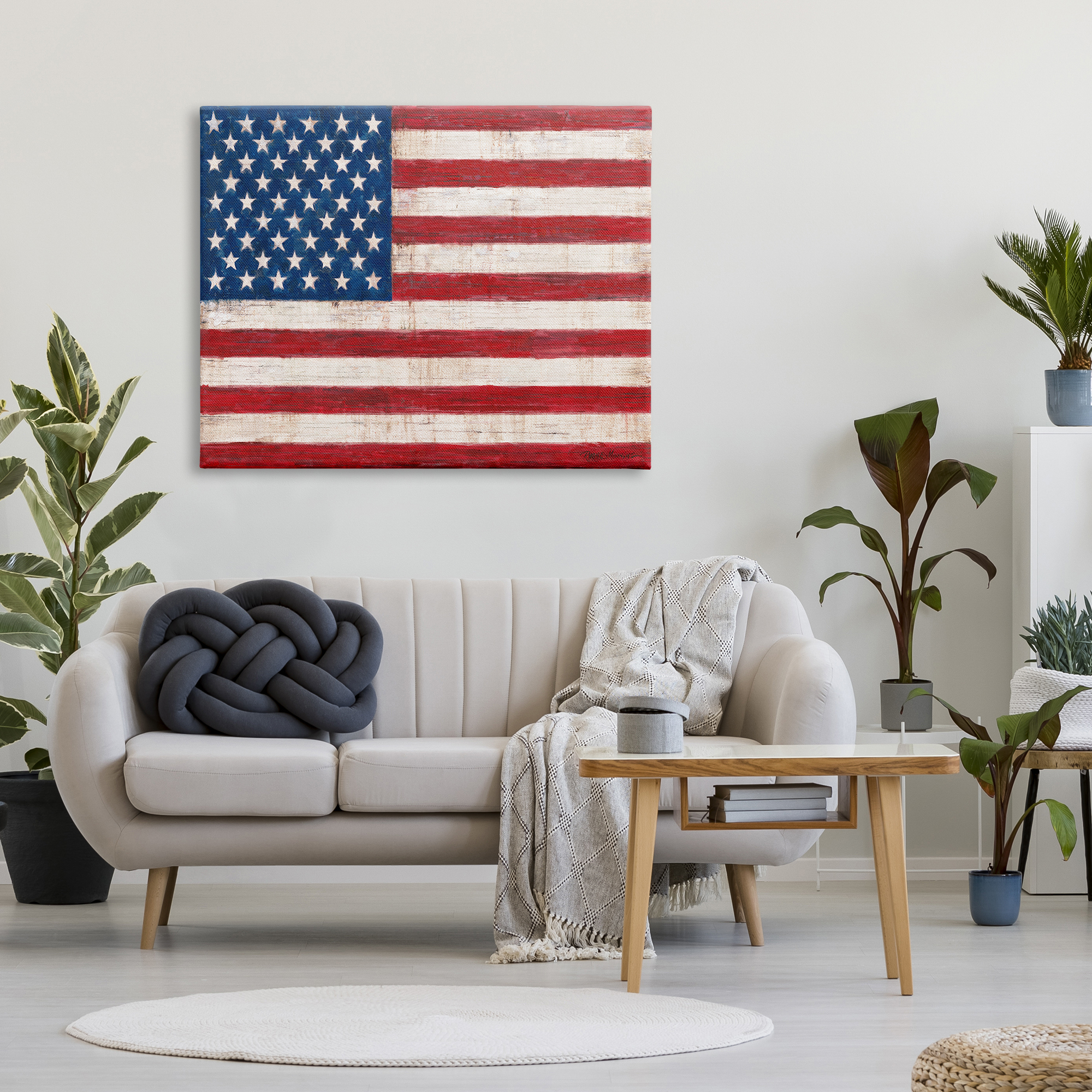 Stupell Industries Rustic American Flag Red White Blue Distressed Pattern, 48 x 36, Design by Ruane Manning