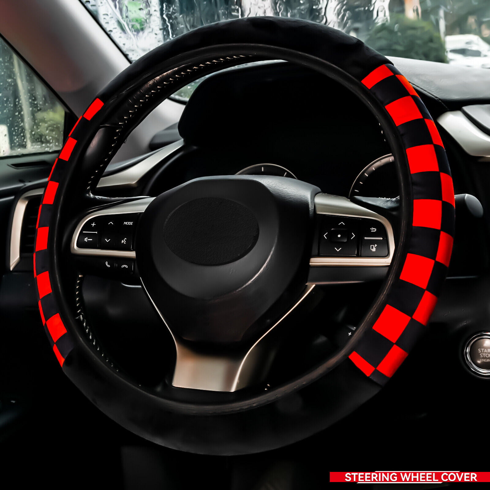 15 Car Steering Wheel Cover Red Cartoon Plush Non-Slip Warm