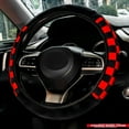 thumbnail image 6 of Checkered Plaid Car Steering Wheel Cover Protector Fluffy Plush Red-Black Universal Non-Slip Warm 15'' Elastic, 6 of 7
