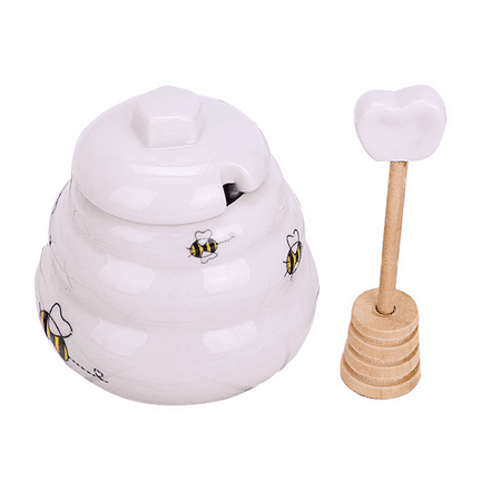 

Ceramic Honey Pot with Wooden Dipper Can Bee Honey Jar for Home Kitchen Baby Shower Return Gifts Birthday Wedding Anniversary Bee Theme Party Decor
