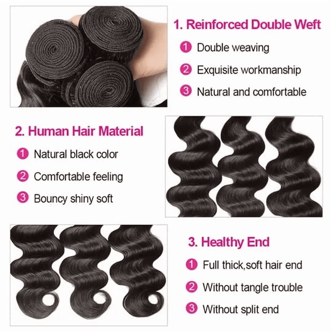 USTAR Brazilian Virgin Body Wave Human Hair Bundles 12" Blended Hairs Basic 1B Natural Black Deal