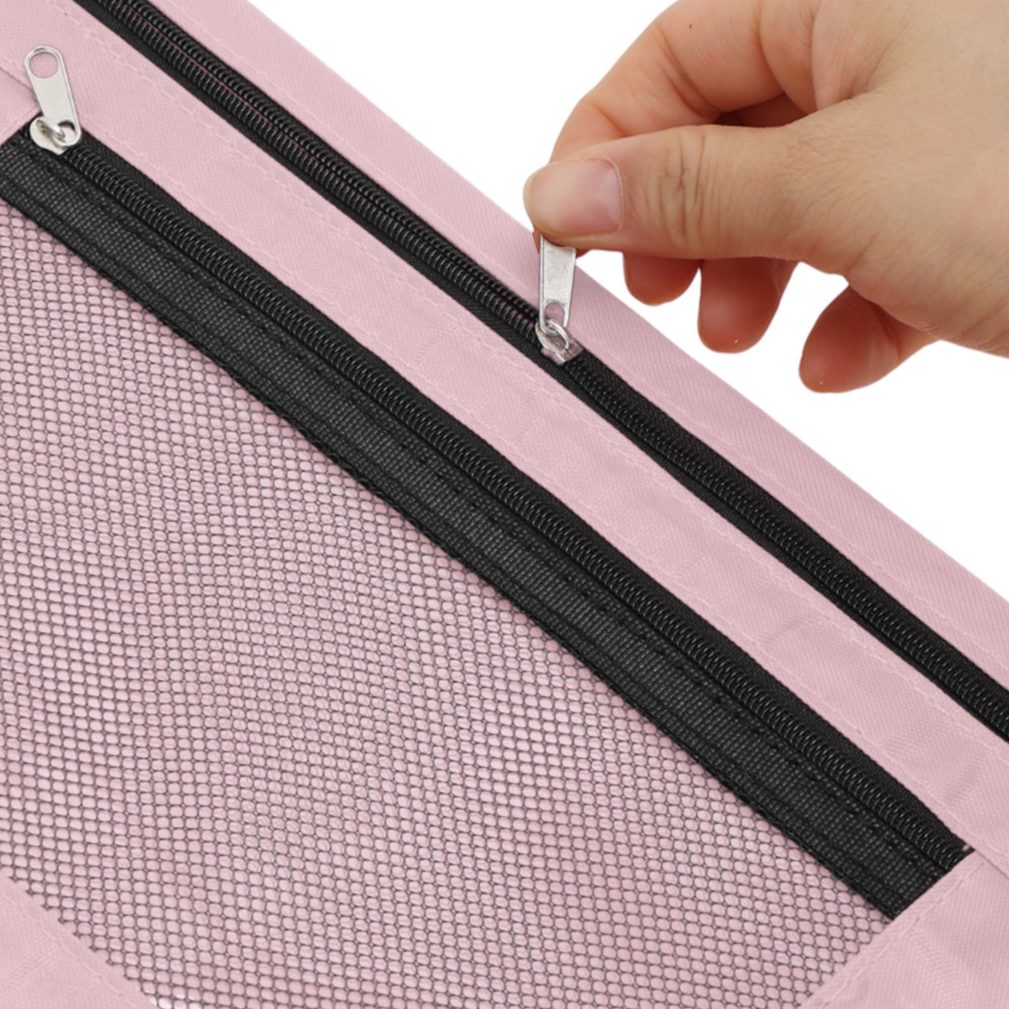 Unique Bargains Smooth Zipper Clear Mesh Double Layer Pencil Case for 3 Ring Binder Pink