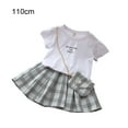 thumbnail image 3 of Summer Girl Short Sleeve T-shirt Elastic Waist Skirt Set Traveling Party Banquet Event Children Tops Kit Clothing Grey 110cm, 3 of 10