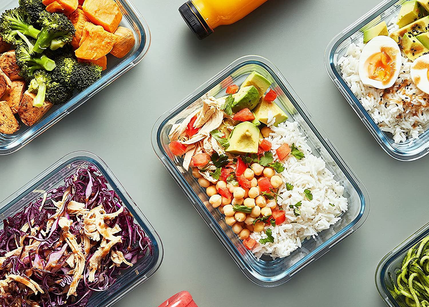[10-Pack] Glass Meal Prep Containers with Lids, Food Storage Containers with Snap Locking Lids, Airtight Lunch Containers, Microwave, Oven, Freezer and Dishwasher, Gray