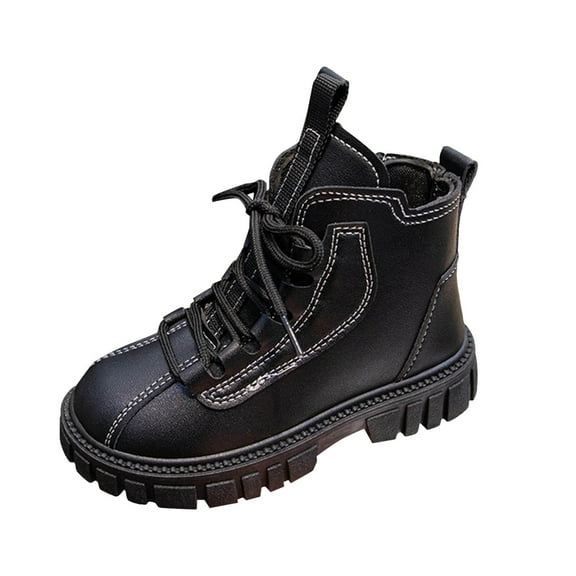 CAICJ98 Toddler Boots Side Zipper Combat Shoes with Lace Up Toddler Boots Girl Black (Little Kid/Big Kid),10.5