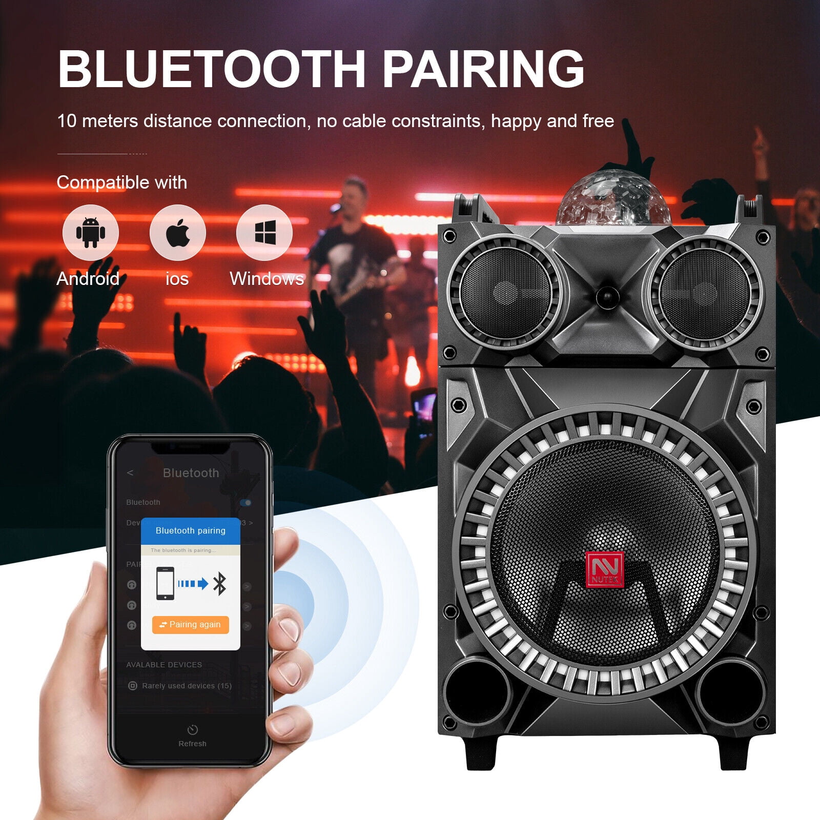 Lohoms Bluetooth Portable Speaker with Subwoofer & Tweeter, Black, 4579385