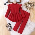 thumbnail image 6 of Wxirdiow Girls Sweat Suits Girls 2 Piece Set Fall Patch Collar Long Sleeve Layered Top + Straight Leg Pants Girls Clothing Set Red Size,7-8 Years, 6 of 9