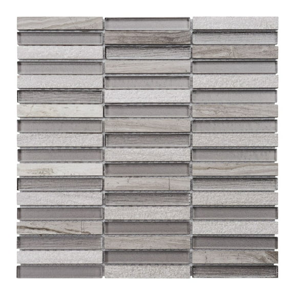 Modket TDH291NS White Oak Stone Marble Gray Glass Earth Tone Stacked Mosaic Tile Wall Backsplash