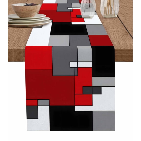 Table Runner Red Black Gray Table Decoration for Kitchen Dinning Abstract Art Table Decoration for Indoor Outdoor Party Wedding Decor 13x90inch