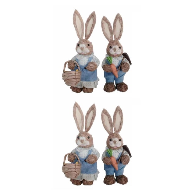 Bewildely 1 par de figuritas de conejito de decoración de conejo de Pascua de paja para vacaciones 2piezas Azul