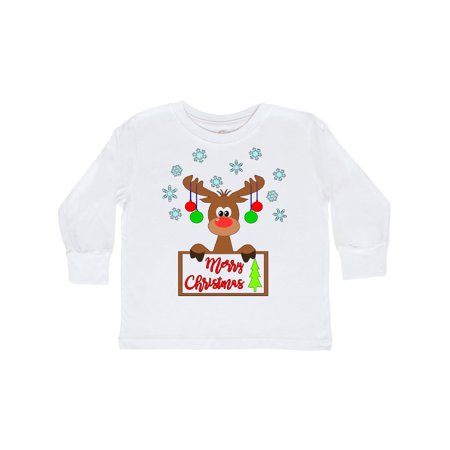 

Inktastic Merry Christmas Cute Reindeer with Decorations Gift Toddler Boy or Toddler Girl Long Sleeve T-Shirt