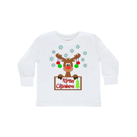 

Inktastic Merry Christmas Cute Reindeer with Decorations Gift Toddler Boy or Toddler Girl Long Sleeve T-Shirt