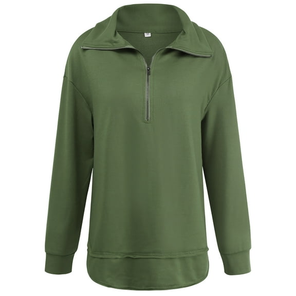 SHIBEVER Fashion Collar Quarter 1/4 Zipper Pullover Tops for Women Fall Comfy Long Sleeve Sweatshirts Armygreen