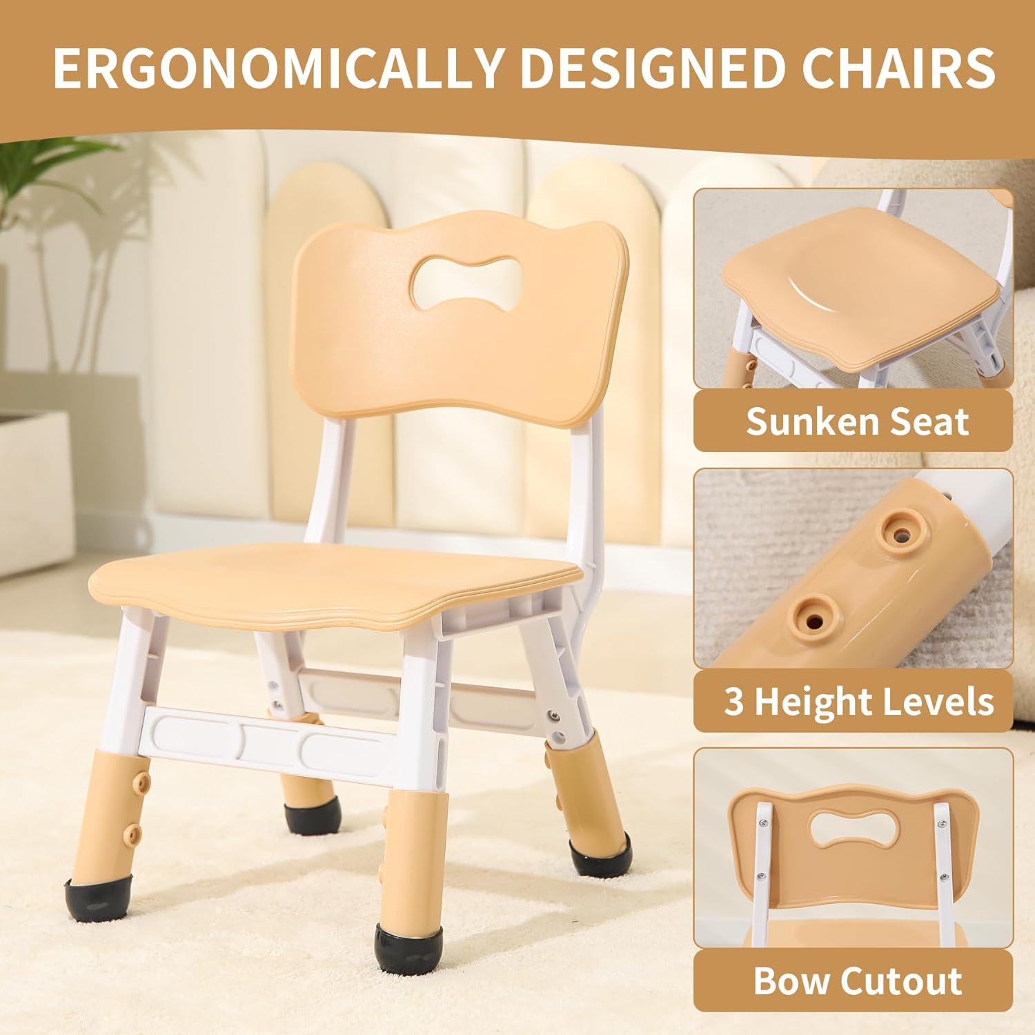ZJTER Toddler Table and 2 Chairs, Height-Adjustable Kids Table and Chairs Set, 31.5''L x 23.6''W Children Activity Table for Boys and Girls Aged 3-8