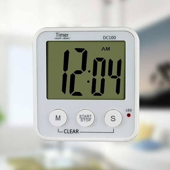 MLINS DC100 LCD Digital Kitchen Timers 2in1 Powerconsumption Clock Countdown Timer Magnetic Stick No Battery (White)