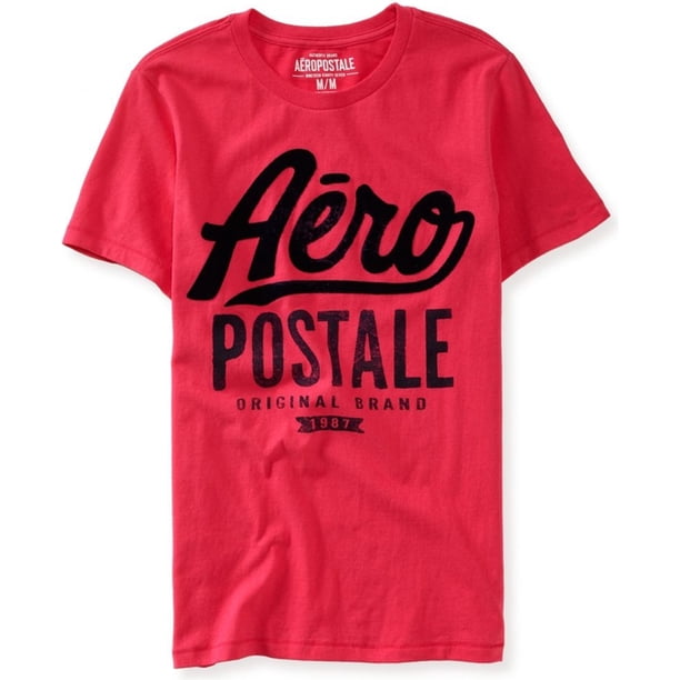 Aeropostale - Camiseta con adornos de la marca Aero original de fieltro para hombre, rosa, mediano Aeropostale Camiseta adornada