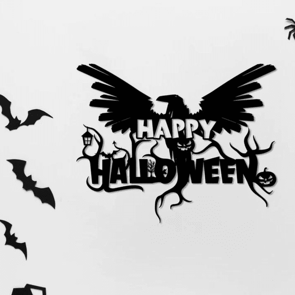 Glowneon Bat Happy Halloween Metal Sign, Halloween Lights Decor