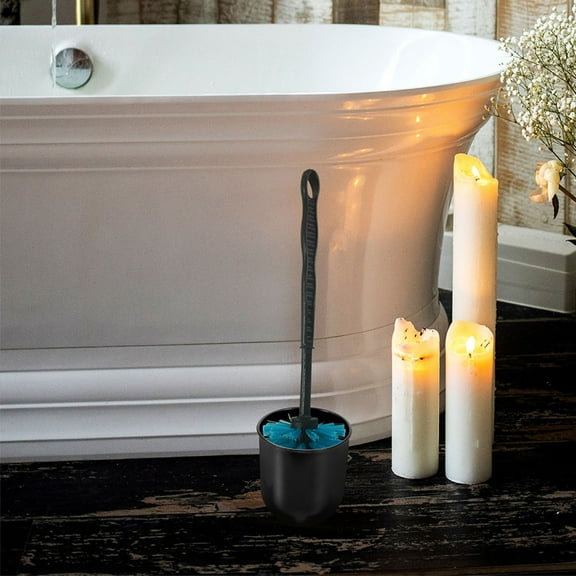 Raindrops 4Pcs Toilet Brush Cup Plunger Holder Rack Bathroom Brush Supply Home Round Brush Holder Black