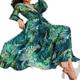 thumbnail image 4 of Robe Maxi Bohème à Manches Longues, Col en V, Florale, Tunique Ample, Caftan, Robes pour Femmes, Plage, Vacances, Robe Longueur, Robes d'Été, Grande Taille, 4 of 5