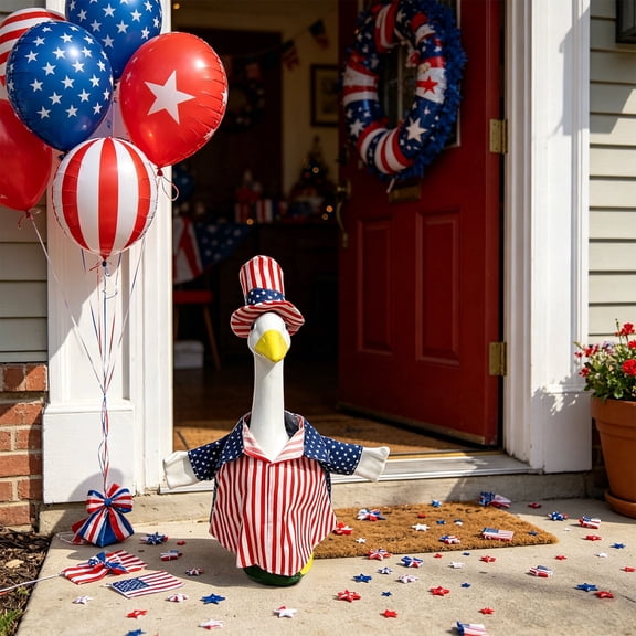 VAJUSO 4th of July Porch Goose Outfits for 23'' Lawn Statue, Red White Blue Patriotic Goose Clothes for Independence Day Garden Decor, 1pcs