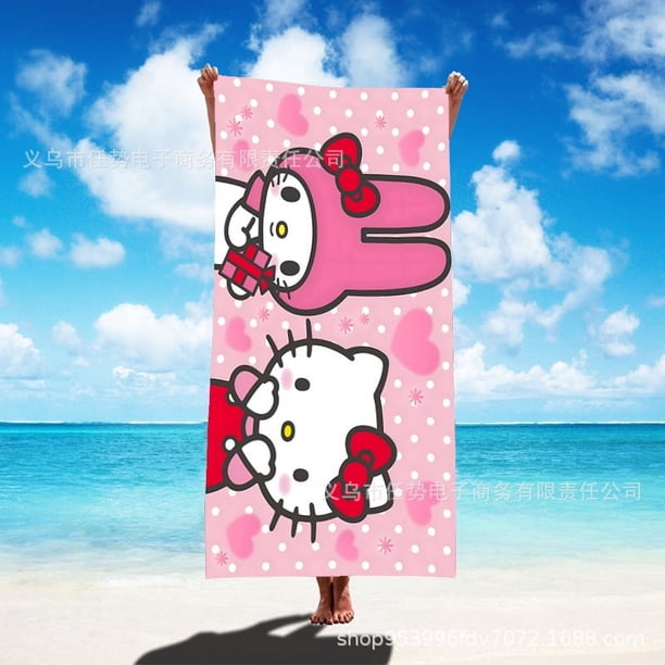 Toalla de baño de playa de secado rápido con estampado de chal Kawaii de Hello Kitty de Sanrio con borde que absorbe el agua