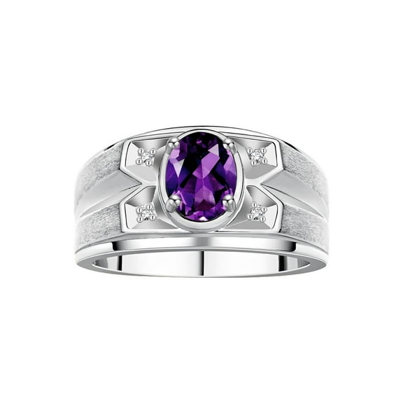 RYLOS Men's Rings Sterling Silver Rings Classic Designer Style 8X6MM Oval Gemstone & Diamond Ring Amethyst February Birthstone Rings For Men Size 8