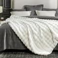 thumbnail image 5 of Faux Fur Throw Blanket for Couch, Fuzzy Soft Plush Thick Bubble Blanket for Sofa Bedroom Living Room, 60 * 80 Inches Cream White, 5 of 19