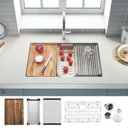 32 inch Drop In Stainless Steel Kitchen Sink Workstation Sink 304 Stainless Steel Kitchen Sink Single Bowl Basin With Grid cutting board colander drying rack and Strainer