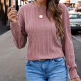 thumbnail image 2 of Timegard Ribbed Tops for Women Long Sleeve Back Drawstring Knot Blouse Travel Casual Crew Neck Tops Fall, 2 of 3