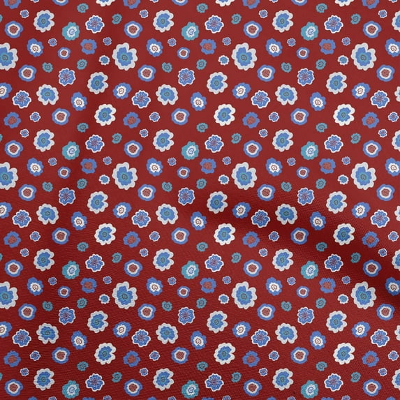 oneOone Cotton Poplin Twill Maroon Fabric Asian Retro Floral Sewing Material Print Fabric By The Yard 56 Inch Wide