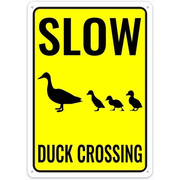 Slow Duck Crossing Sign Rustic Metal Tin Sign Home Outdoor Art Wall Decorations For Cafe Bar Kitchen 12X8Inch