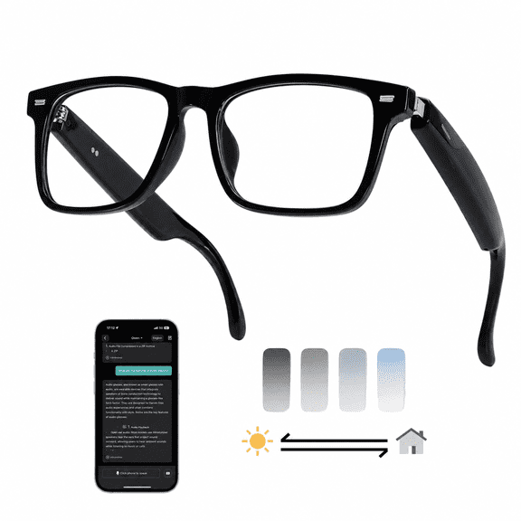AI Smart Glasses, 164 Language Translation Glasses, Bluetooth Glasses with Speakers for Music and Calls, Photochromic Lenses, 170mAh Battery for Men Women, Travel, Work and Sports
