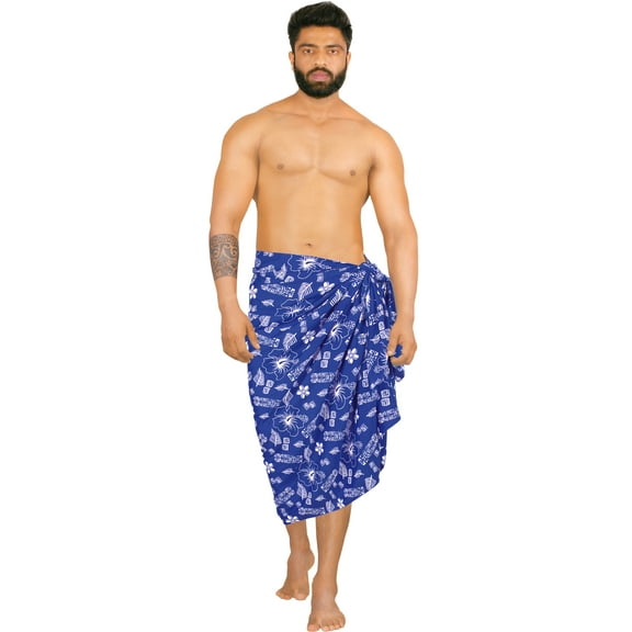 HAPPY BAY Men's Pareo Standard Party Surf Sarong Beach Wrap One Size Blue-B709 Summer Vacation Aloha