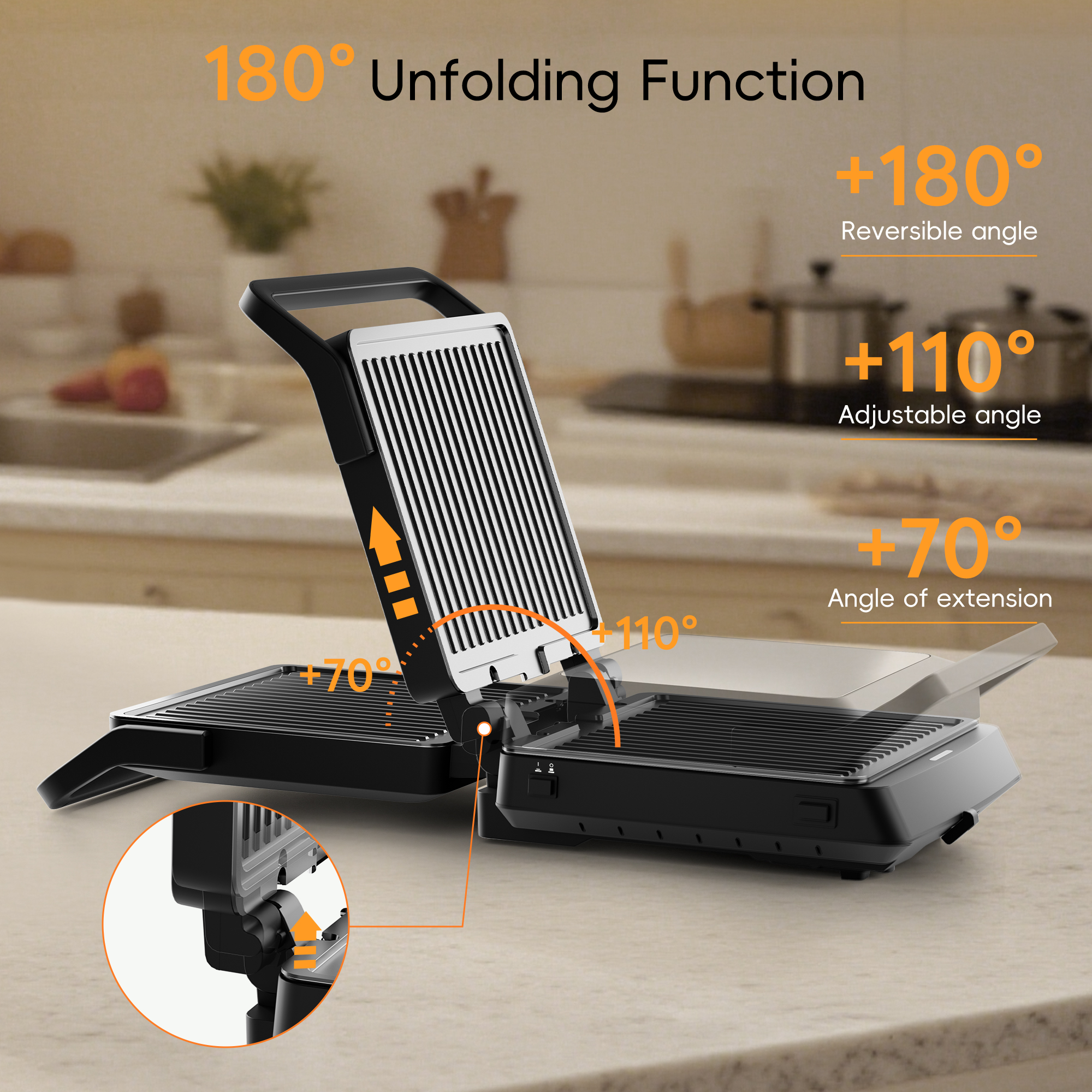 Whall 4-in-1 Indoor Grill & Griddle Combo, 1600W, Black photo 6