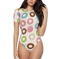thumbnail image 1 of Honeii T-shirt Mode à Manches Courtes Col Rond Imprimé Donuts Coloré pour Femmes - Très Grand, 1 of 7