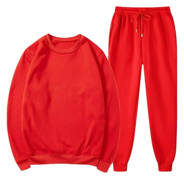 Moxiu Ensemble de Survêtement Col Rond Printemps pour Hommes - 2 Pcs Chandail en Molleton Décontracté & Joggers Rouge, XXXxxl